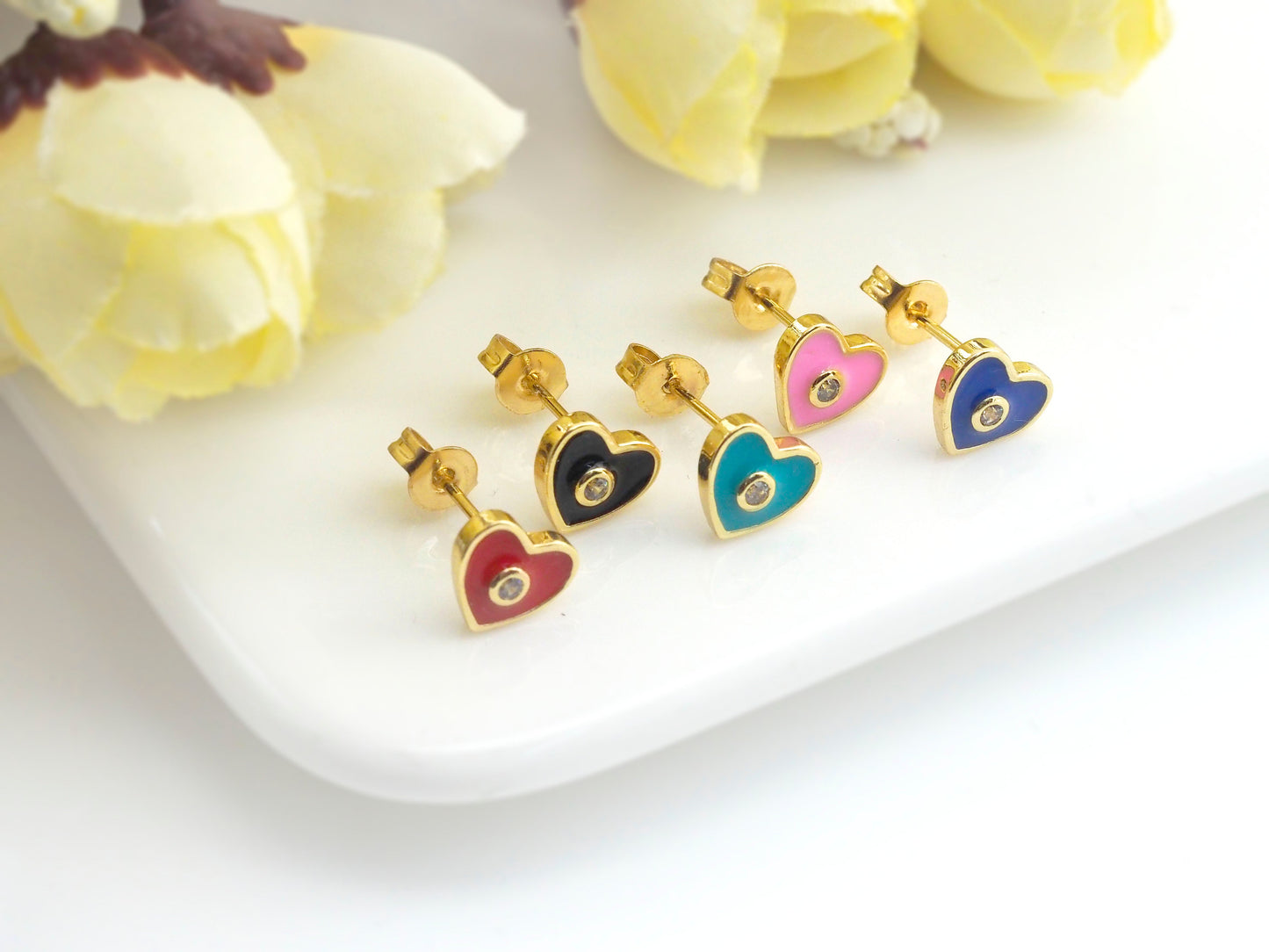 CZ Enamel Round Stud Earrings, Sku#J164C