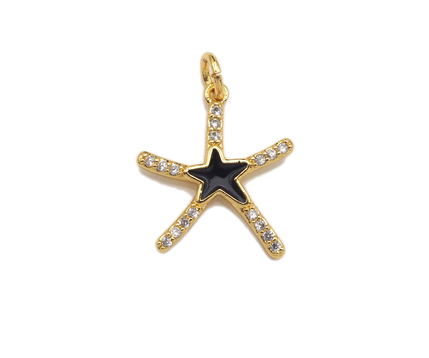 CZ Enamel Starfish Shape Charm, Gold/Silver Finish Enamel CZ Pave Star Fish Pendant, Pave Charm,16x18mm, sku#L323