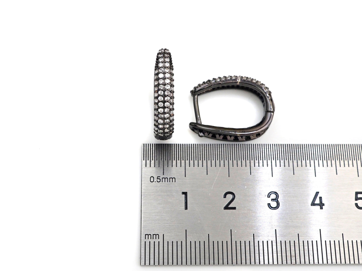 CZ Micro Pave Double Raw Huggie Earring, Leverback ear wires, cubic zirconia micro pave earrings, 5x20mm, sku#J243