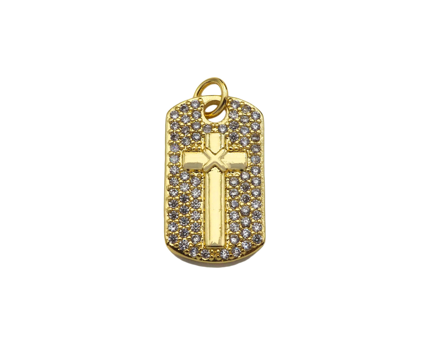 CZ Cross On Rectangle Shape Charm, Sku#LK198