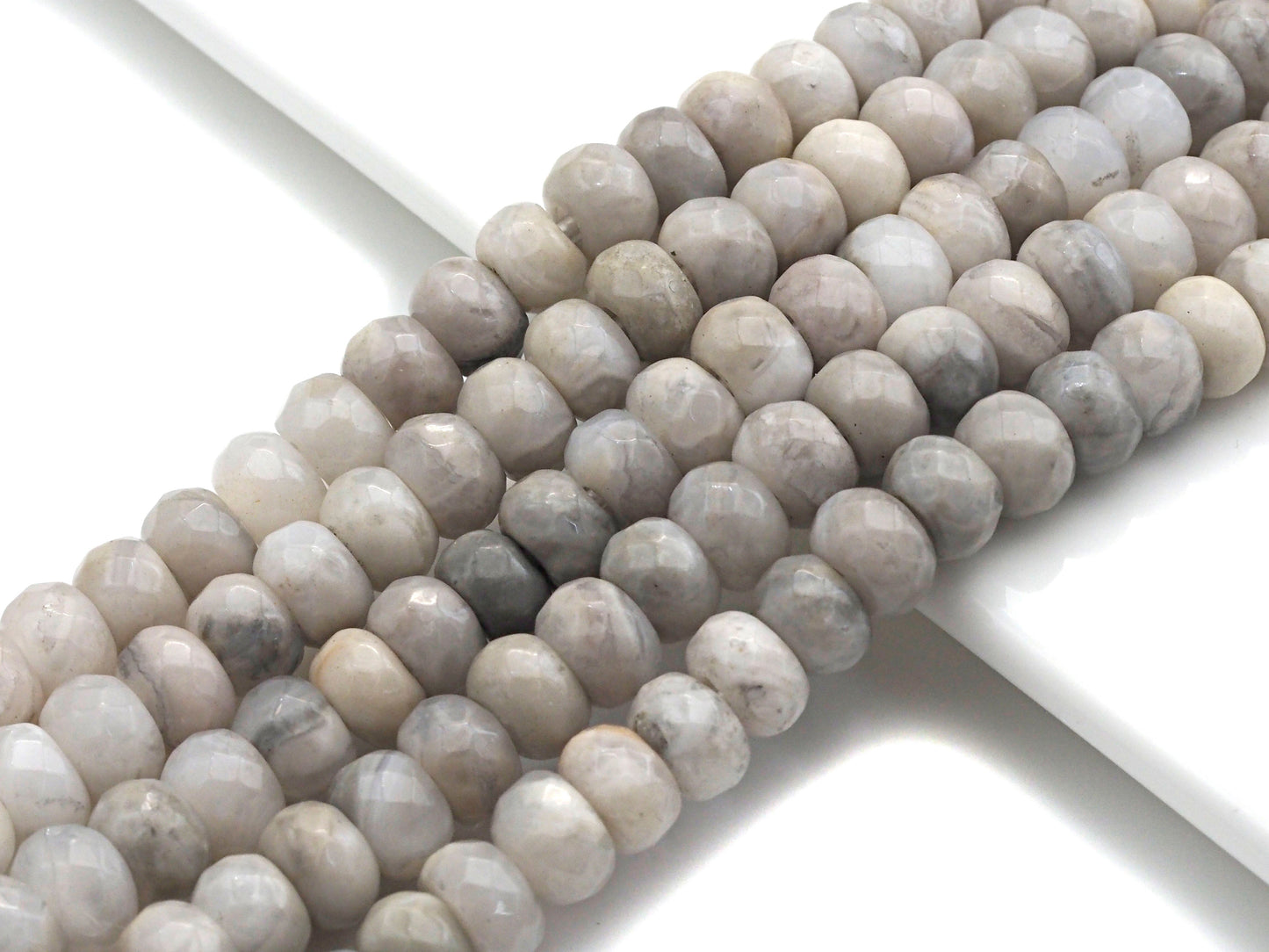 2mm Large Hole Natural White Lace Agate Beads, Rondelle Faceted 6x10mm/5x8mm, 8" Long Strands, sku#U734