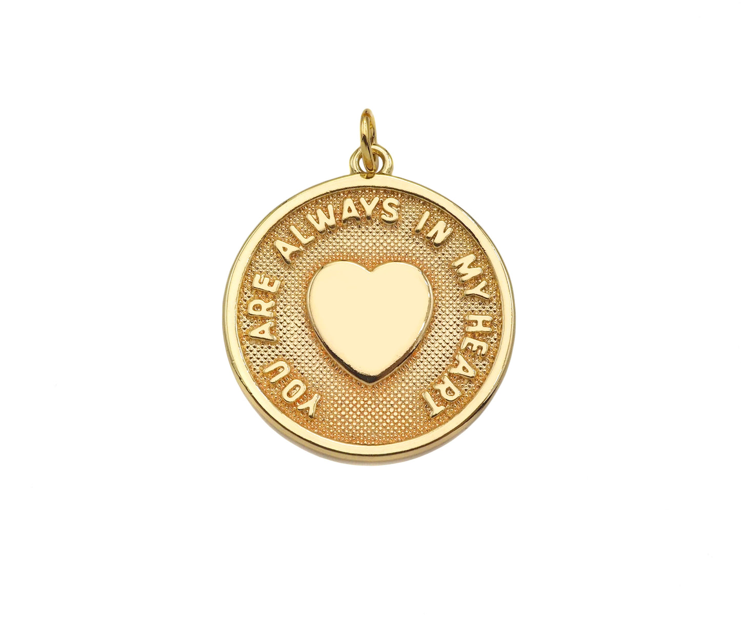 14K Gold Filled Heart On Round Medallion Pendant,SKU#LX03