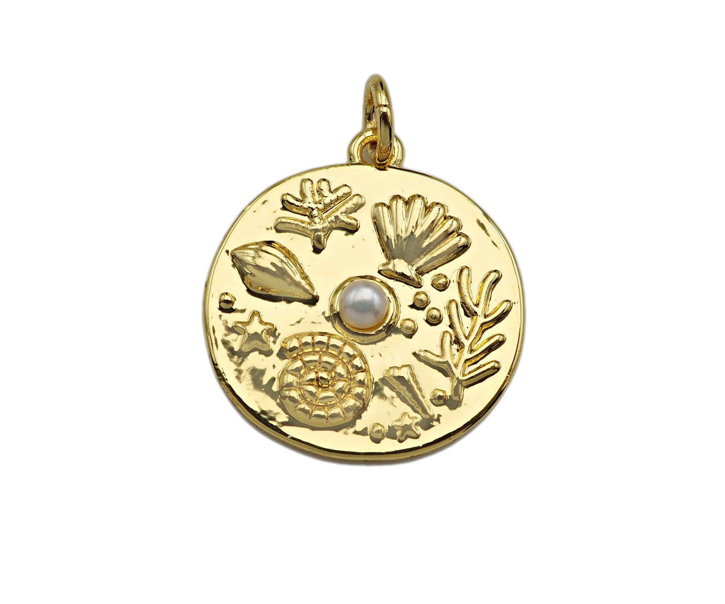 CZ Micro Pave Underwater World pearl Center Coin Pendant/Charm,Sheell Snail Pearl, sku#L400