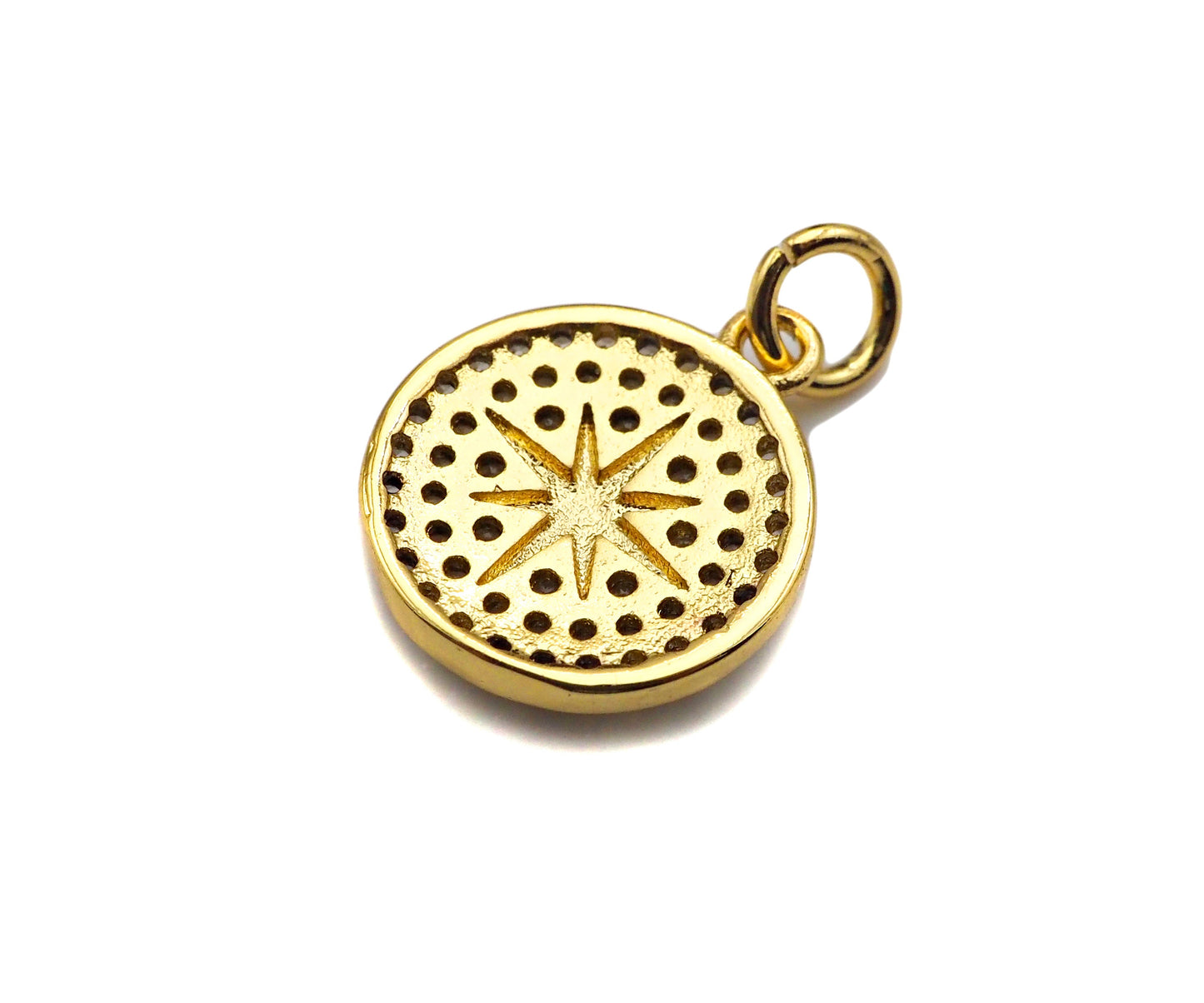 18k Dainty Gold North Star On Round Coin Charms, Dainty Gold Star Pendant, Star Necklace Charms, 11x13mm, Sku#Z1252