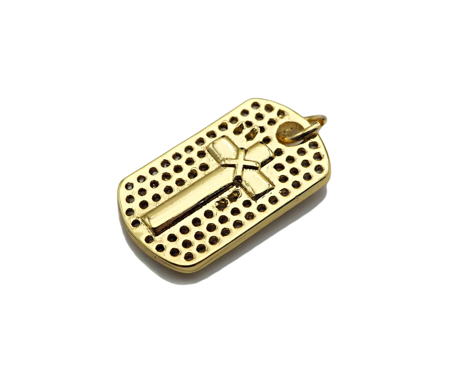 CZ Cross On Rectangle Shape Charm, Sku#LK198