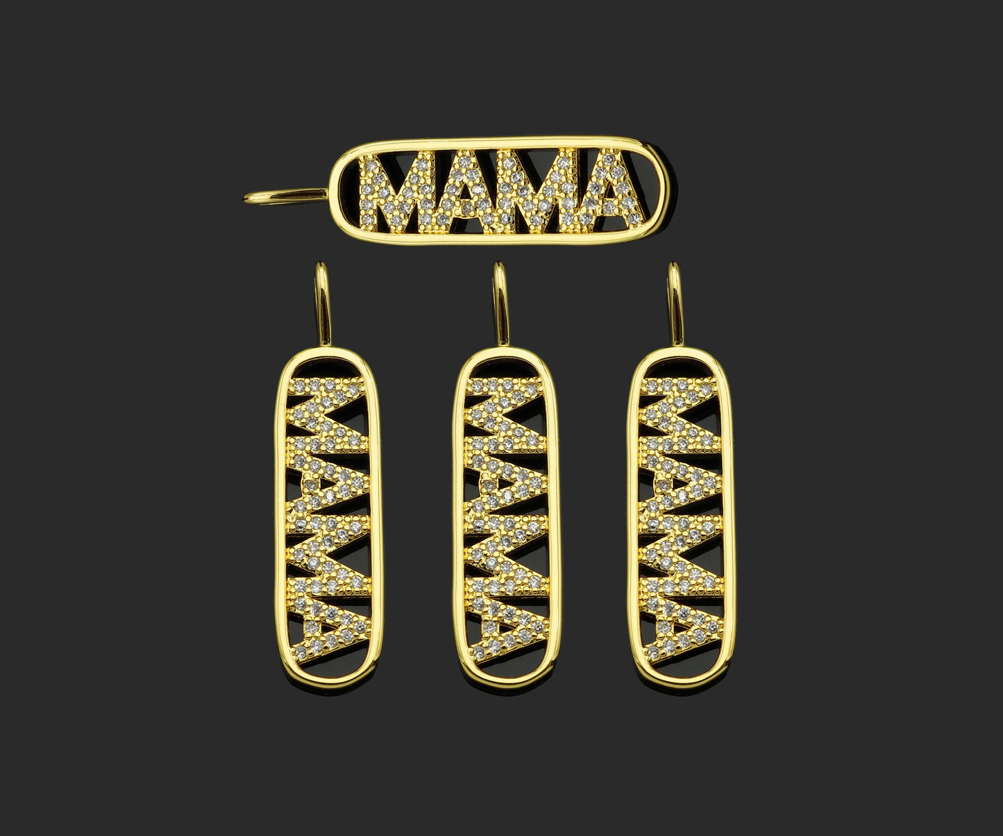 CZ Micro Pave Mama Word On Long Oval Frame Shape Pendant, 18K Gold Filled Charm, DIY Mother's Day Necklace Bracelet Pendant,9x36mm,Sku#JL49