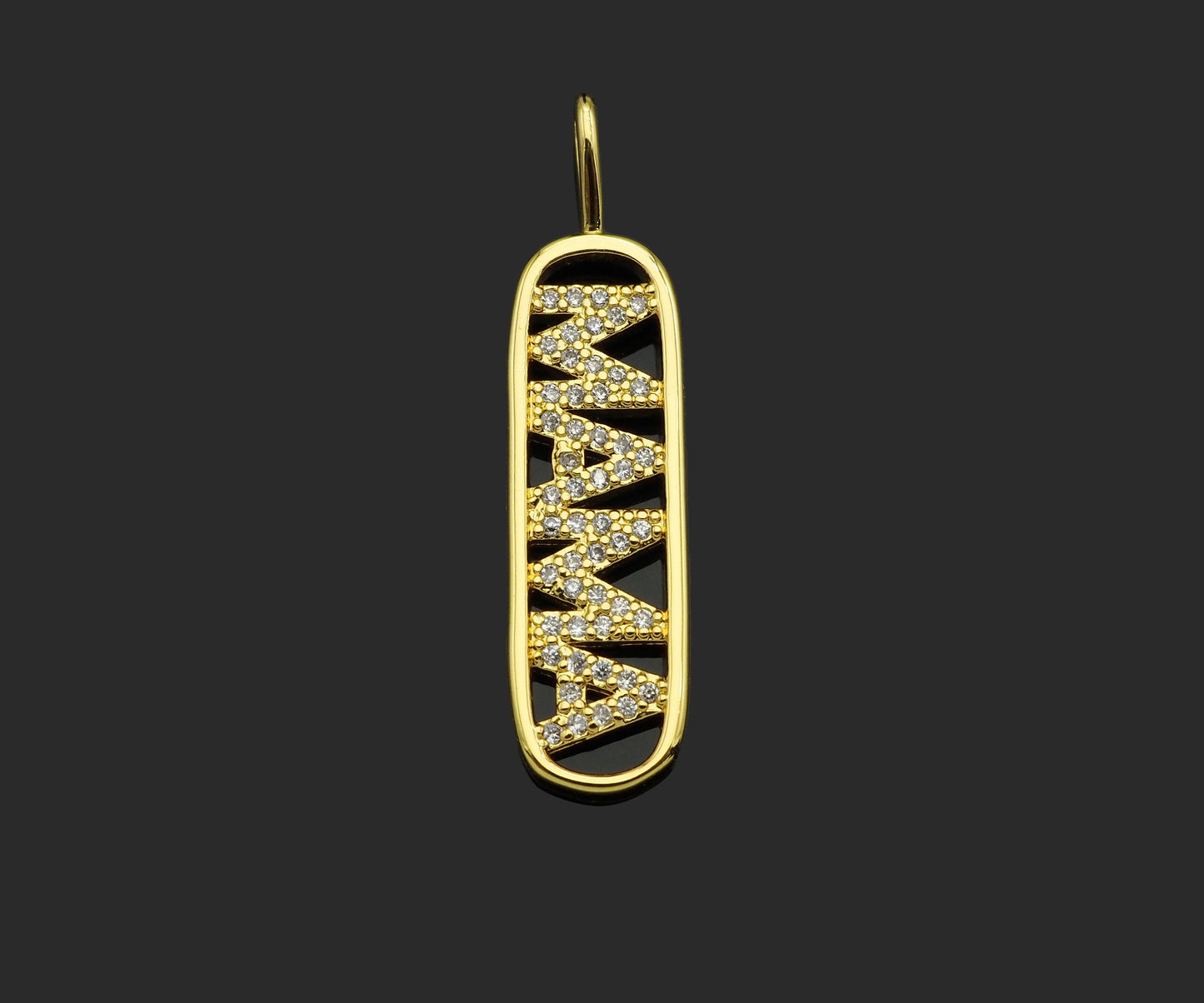 CZ Micro Pave Mama Word On Long Oval Frame Shape Pendant, 18K Gold Filled Charm, DIY Mother's Day Necklace Bracelet Pendant,9x36mm,Sku#JL49