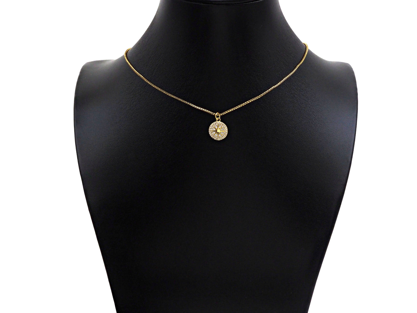 18k Dainty Gold North Star On Round Coin Charms, Dainty Gold Star Pendant, Star Necklace Charms, 11x13mm, Sku#Z1252