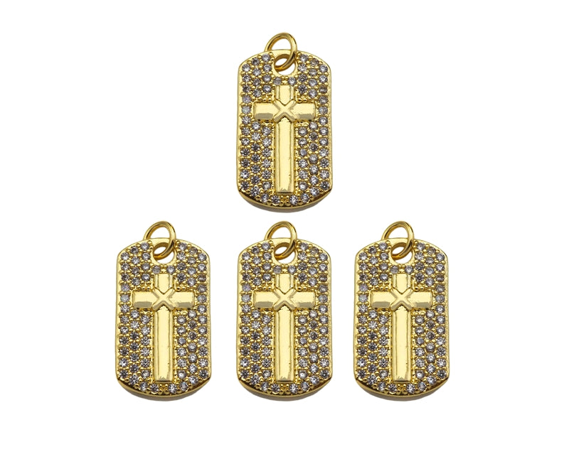 CZ Cross On Rectangle Shape Charm, Sku#LK198