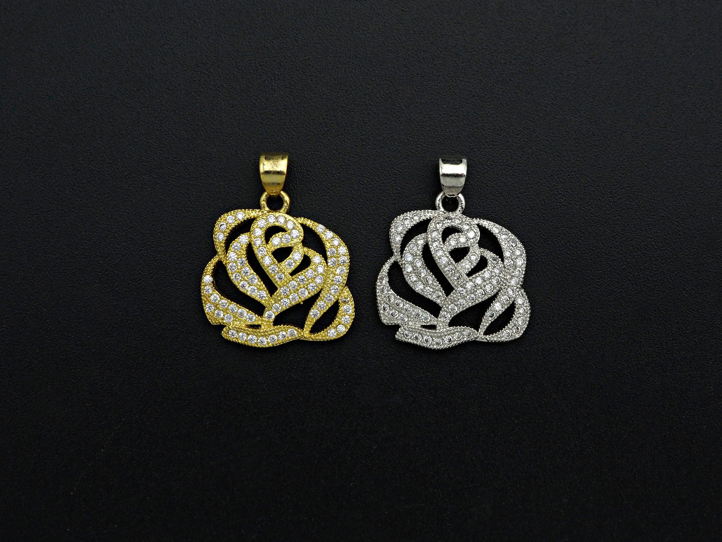 CZ Micro Pave Rose Flower Pendant/Charm,Cubic Zirconia Paved