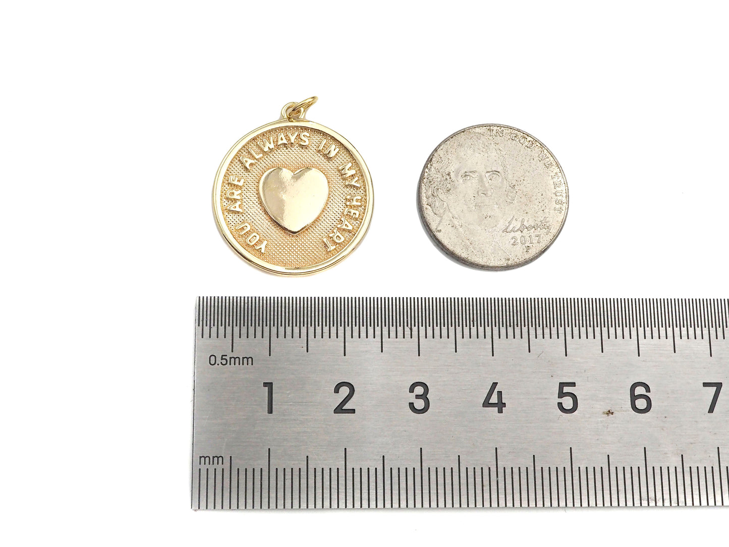 14K Gold Filled Heart On Round Medallion Pendant,SKU#LX03