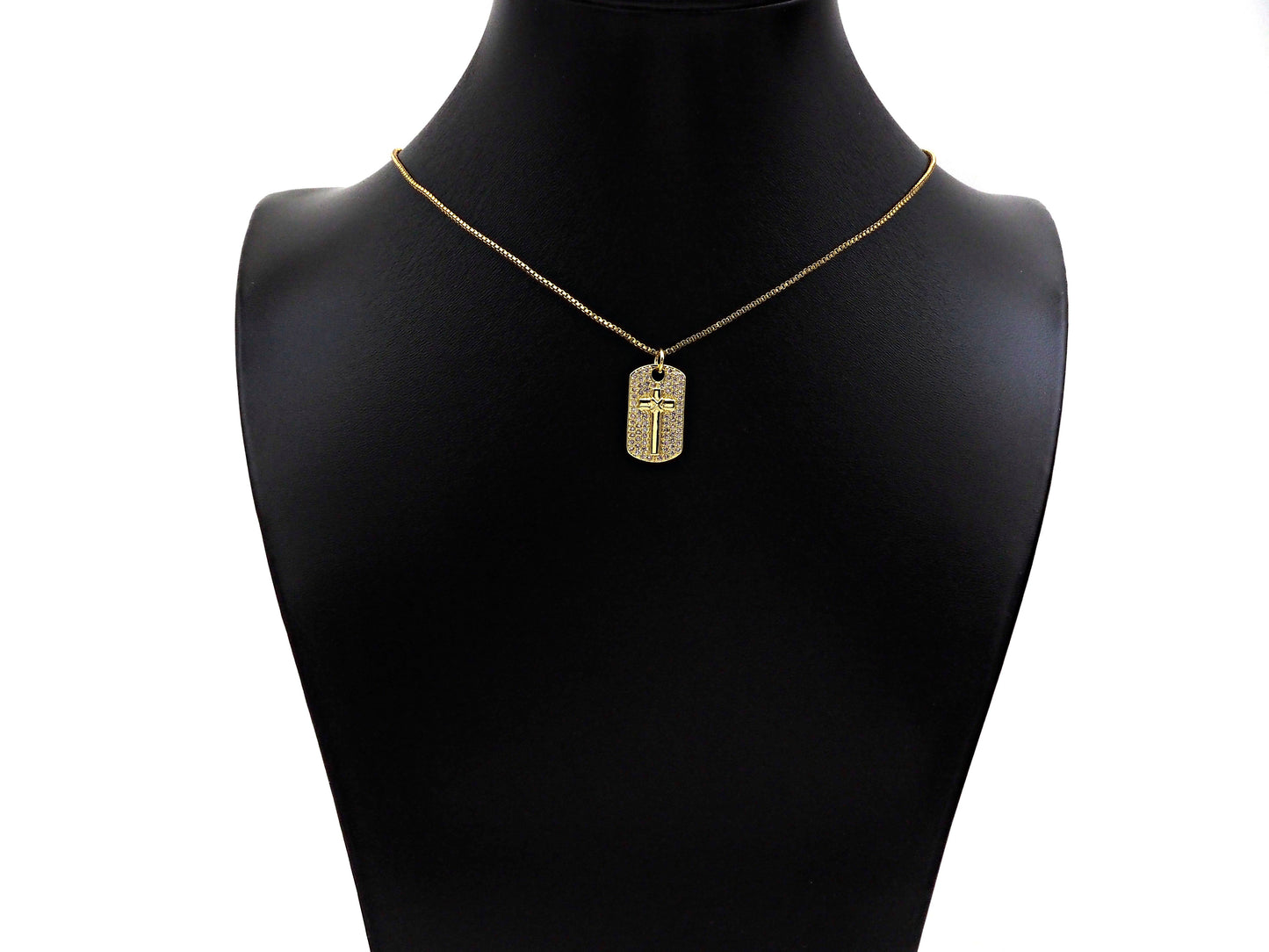 CZ Cross On Rectangle Shape Charm, Sku#LK198