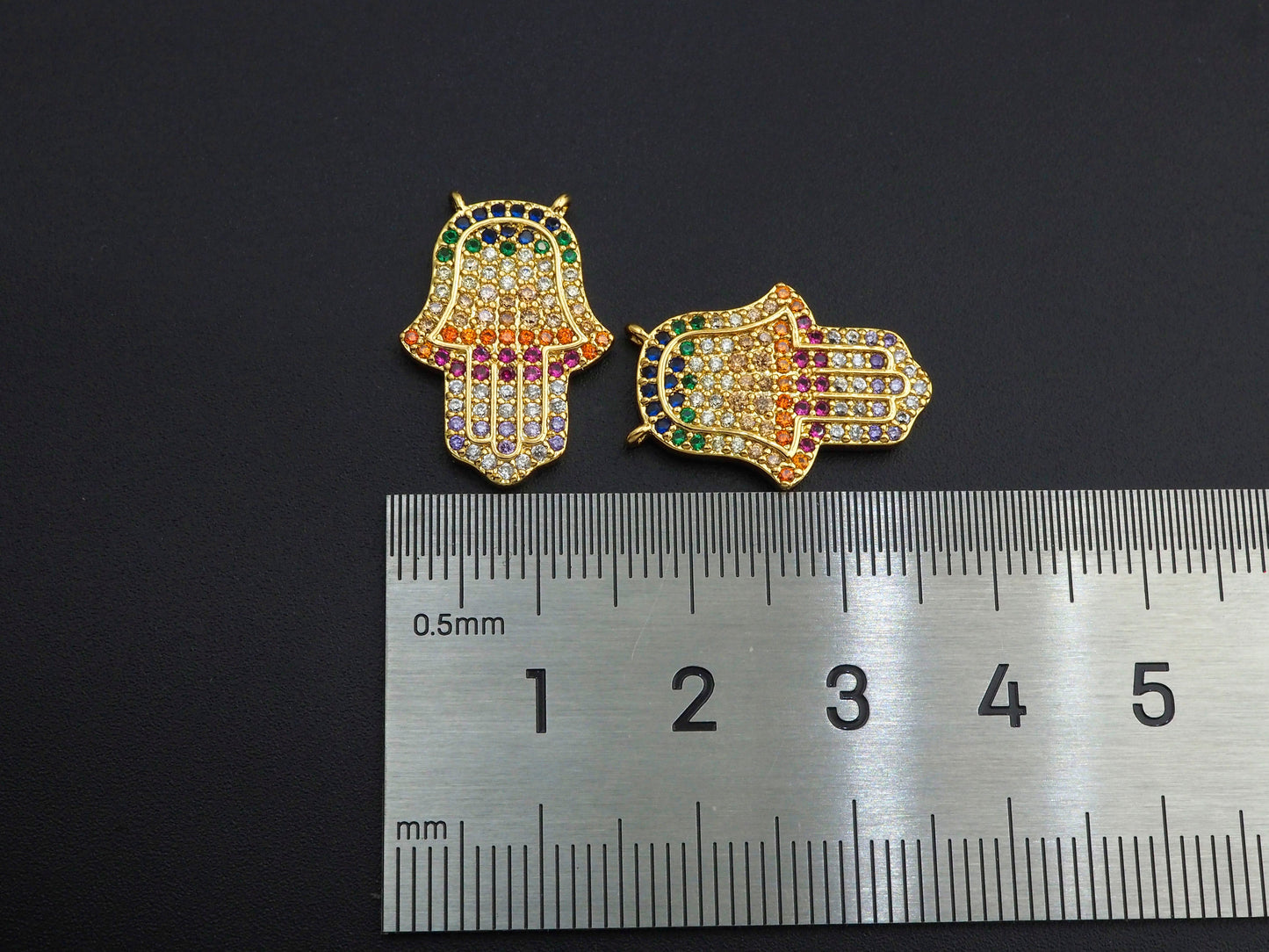 Colorful CZ Micro Pave Hamsa Hand Pendant/Charm,Cubic Zirconia Paved Charm, Necklace Bracelet Charm Pendant, 14x21mm,sku#F1144