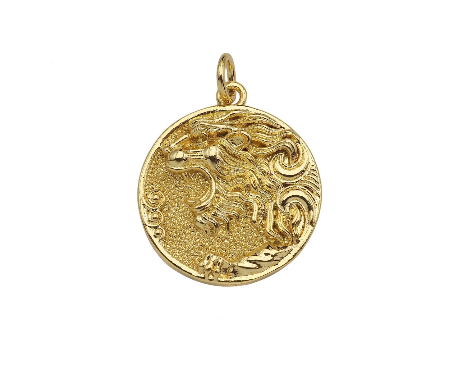 Gold Filled Embossed Lion Head Coin Pendant,18x20mm,Sku#Z1366
