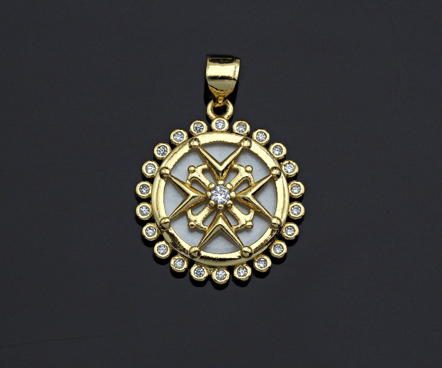 Clear CZ Micro Pave Pattern On Round Coin Shape Pendant Charm, Cubic Zirconia Round Mother of Pearl Charm,17x20mm,sku#LK161