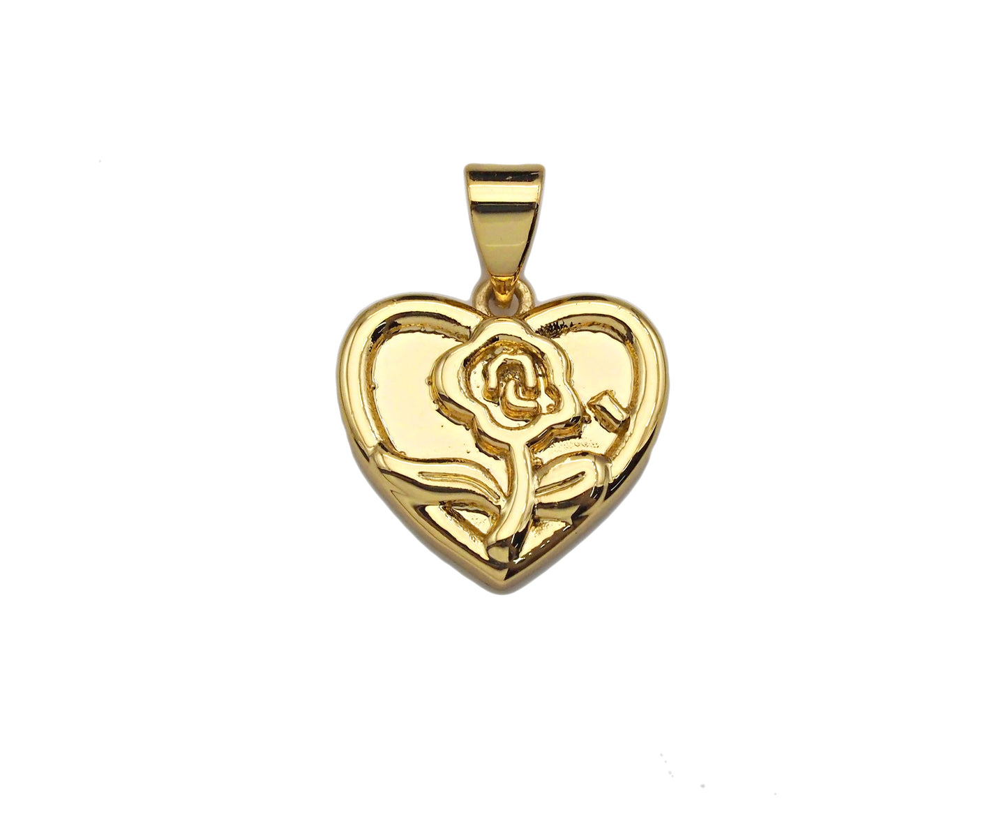 Dainty Gold Rose Flower On Heart Shape Charms,  15x14mm, Sku#F1296C