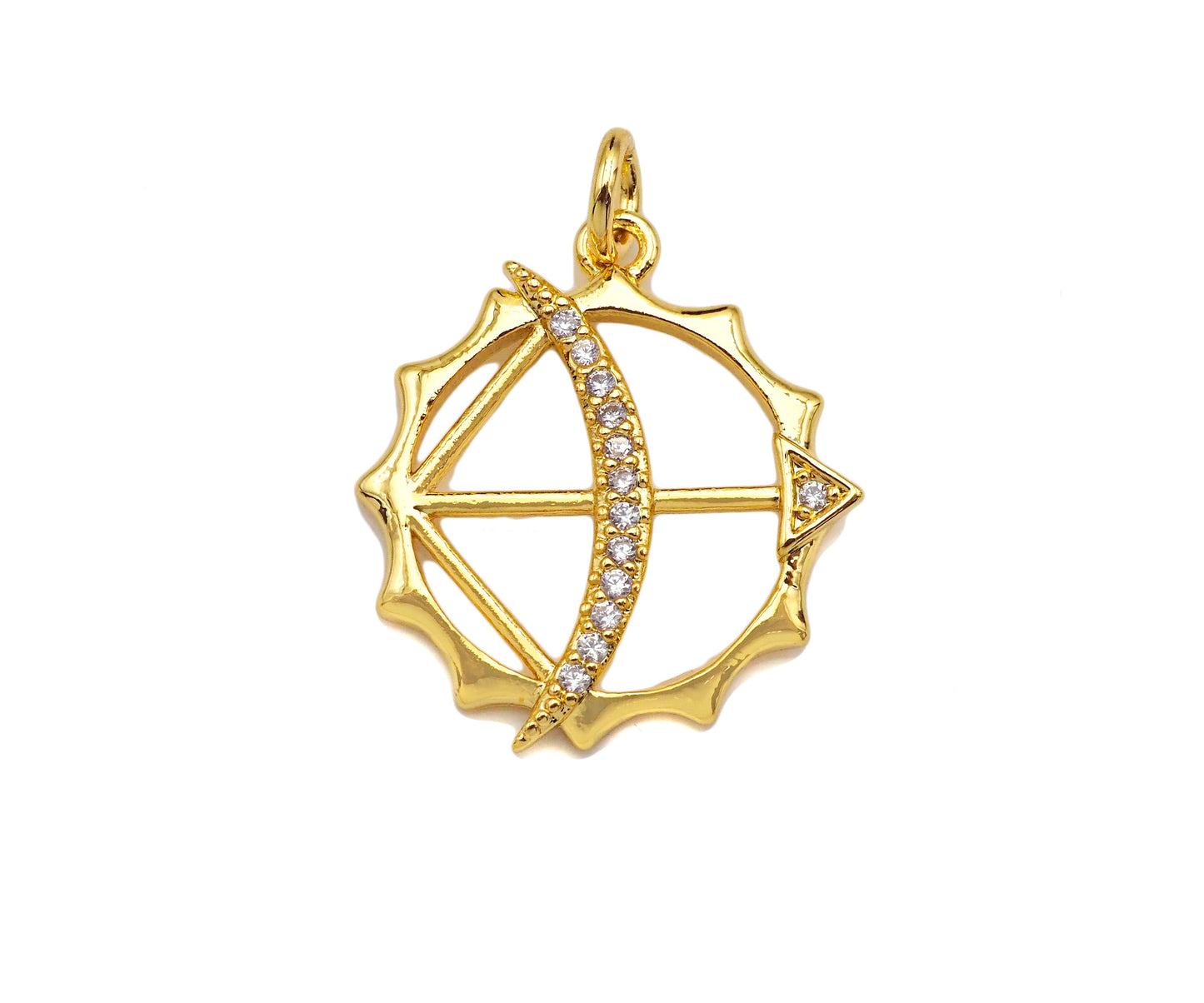 CZ Micro Pave Bow and Arrow Pendant/Charm, Bracelet Necklace CZ Round Pendant Charm, Cupid's Arrow Charm,18x20mm,Sku#L458