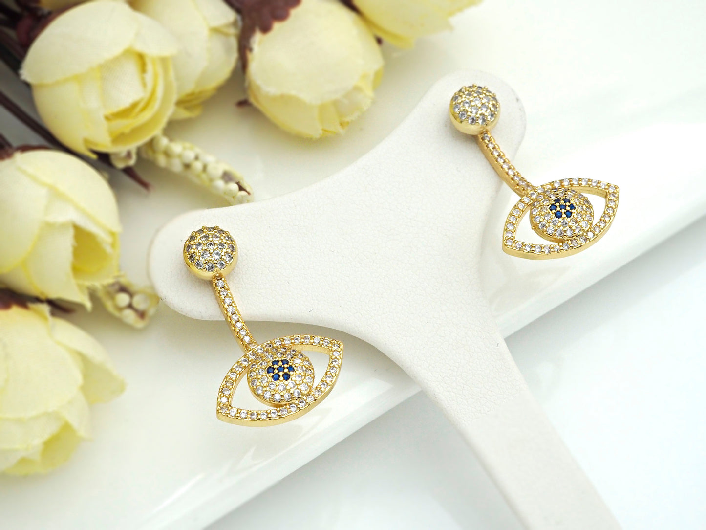 CZ Evil Eye Dnagle Earrings, Sku#J231