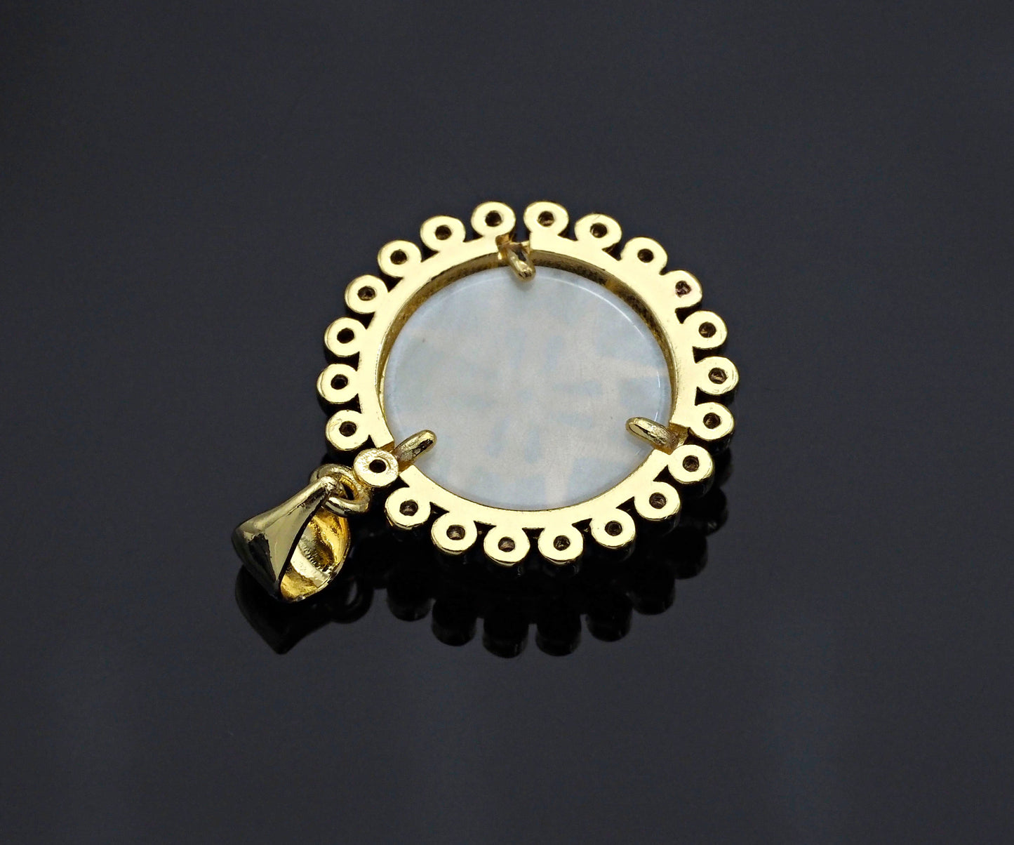 Clear CZ Micro Pave Pattern On Round Coin Shape Pendant Charm, Cubic Zirconia Round Mother of Pearl Charm,17x20mm,sku#LK161
