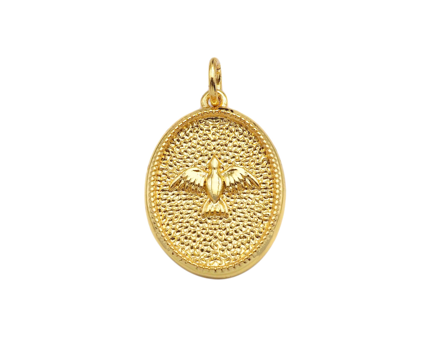 18K Dainty Gold Eagle On Oval Shape Pendant/Charm,Eagle Medallion Charm, Necklace Bracelet Charm Pendant, 20x14mm, Sku#F1363