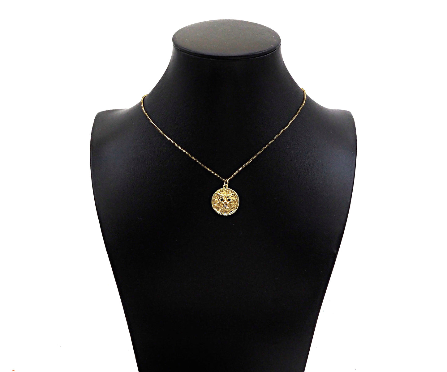 Gold Filled Embossed Lion Head Coin Pendant,18x20mm,Sku#Z1366