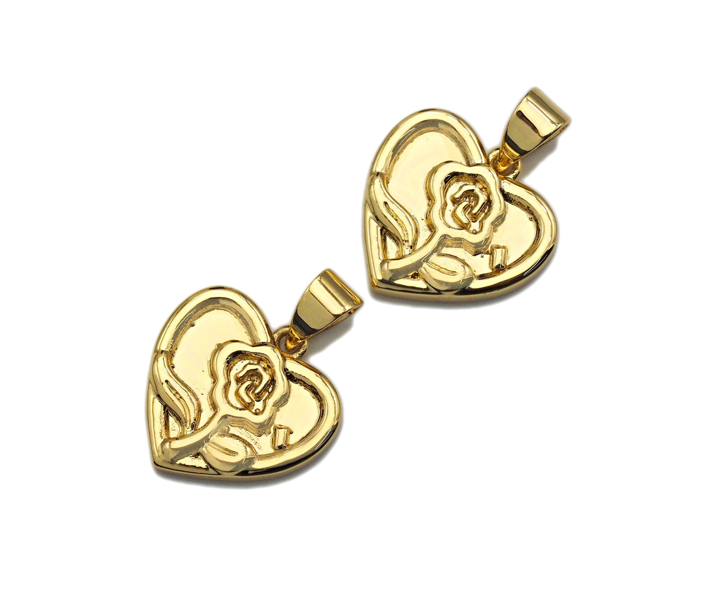Dainty Gold Rose Flower On Heart Shape Charms,  15x14mm, Sku#F1296C