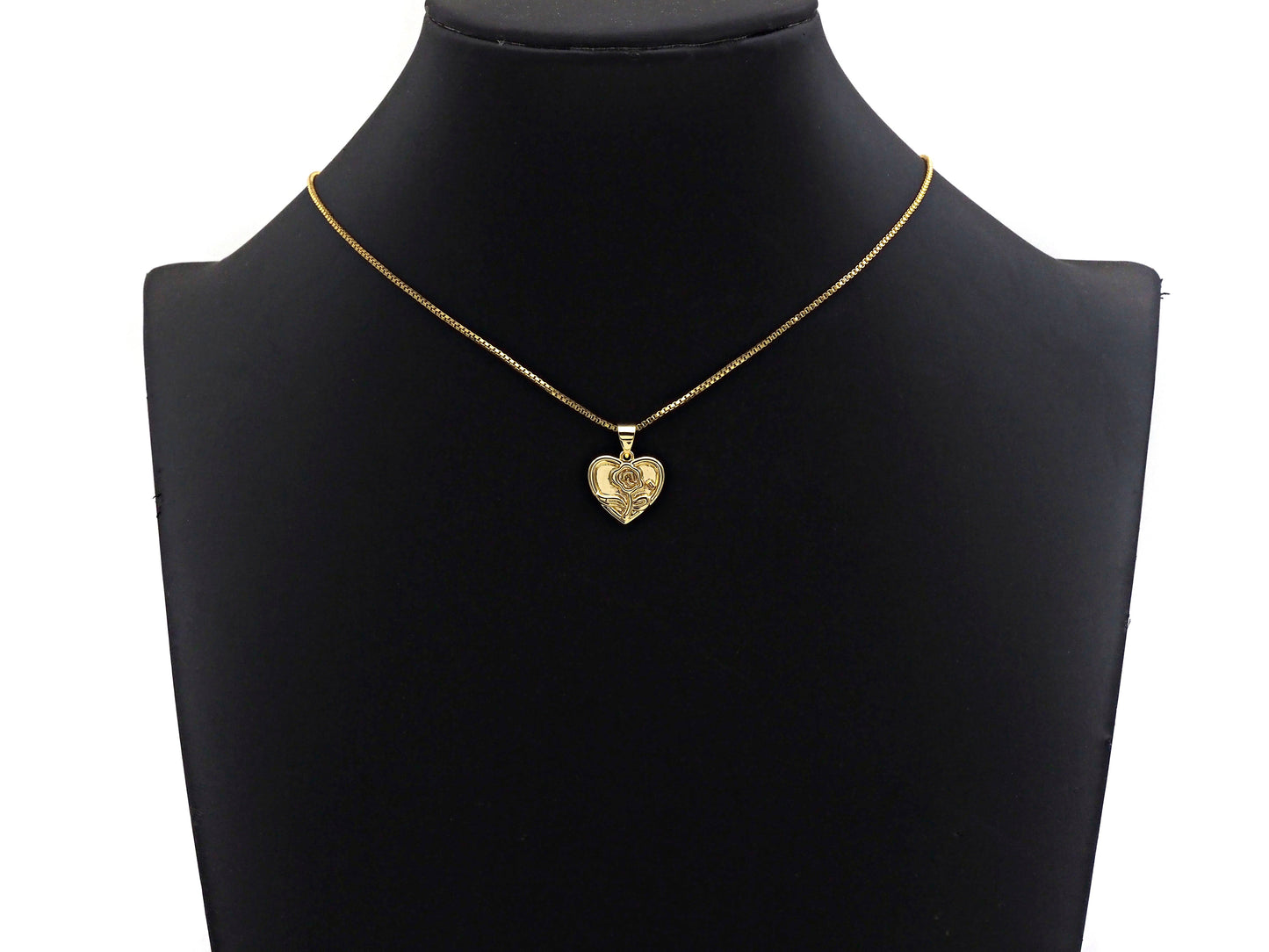 Dainty Gold Rose Flower On Heart Shape Charms,  15x14mm, Sku#F1296C