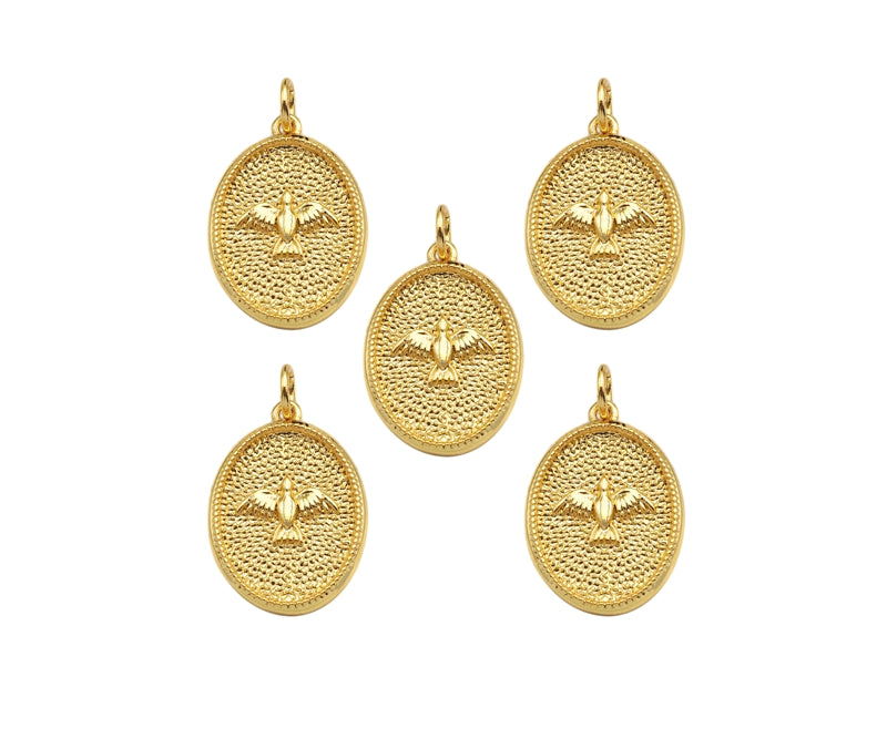 18K Dainty Gold Eagle On Oval Shape Pendant/Charm,Eagle Medallion Charm, Necklace Bracelet Charm Pendant, 20x14mm, Sku#F1363