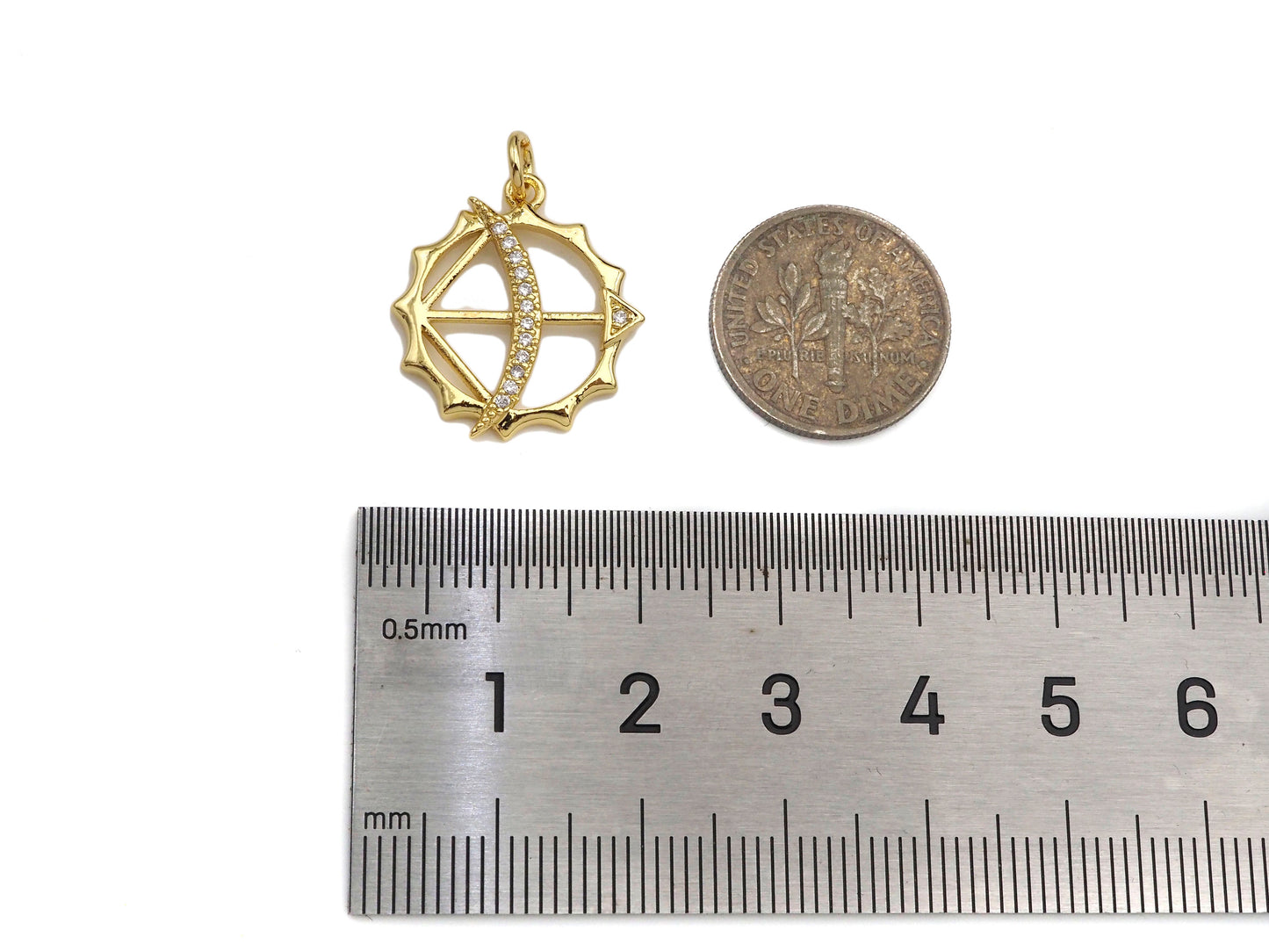 CZ Micro Pave Bow and Arrow Pendant/Charm, Bracelet Necklace CZ Round Pendant Charm, Cupid's Arrow Charm,18x20mm,Sku#L458