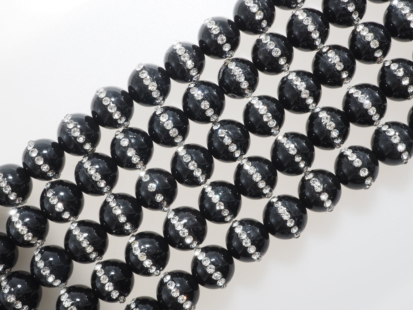6mm/8mm/10mm/12mm Round Black Onyx with rhinestone inlaid, Natural Gemstone Beads, 15.5inch Full strand, SKU#V18