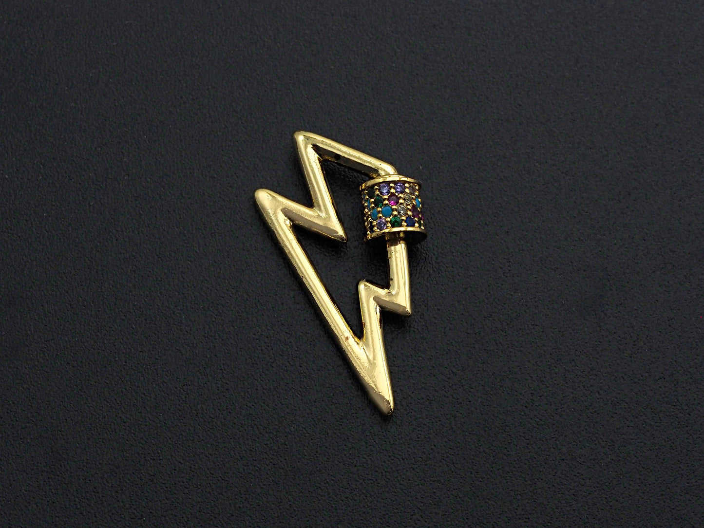 Colorful CZ Micro Pave Lighting Shape Clasp, Gold Plated Lighting Shape Clasp, Pave Lock, Carabiner Clasp, 15x28mm, sku#K84