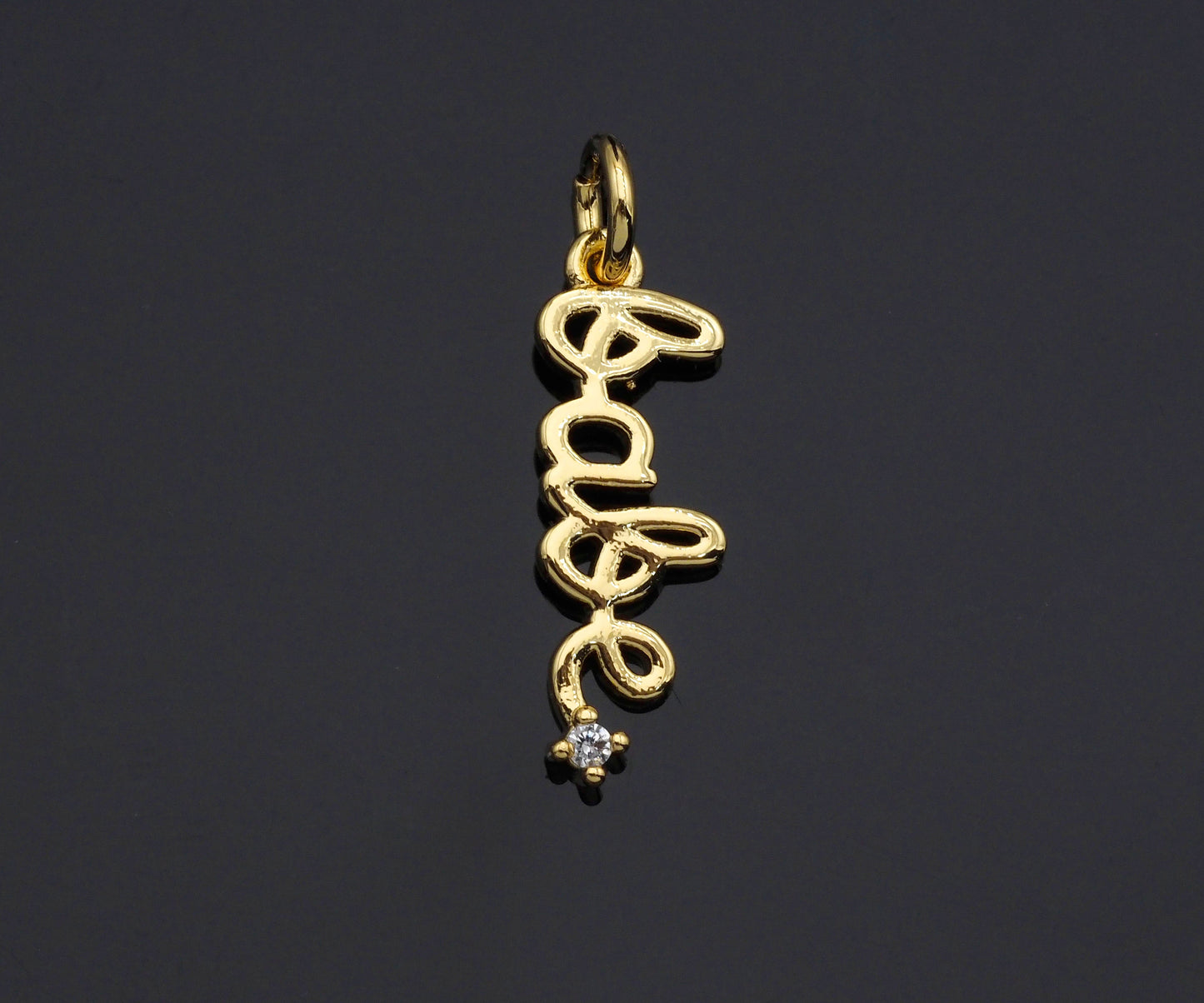 Gold/Silver CZ Micro Pave Babe Letter Shape Pendant, Alphabet Pave Pendant, Real Gold plated, 7x18mm, Sku#Z1153