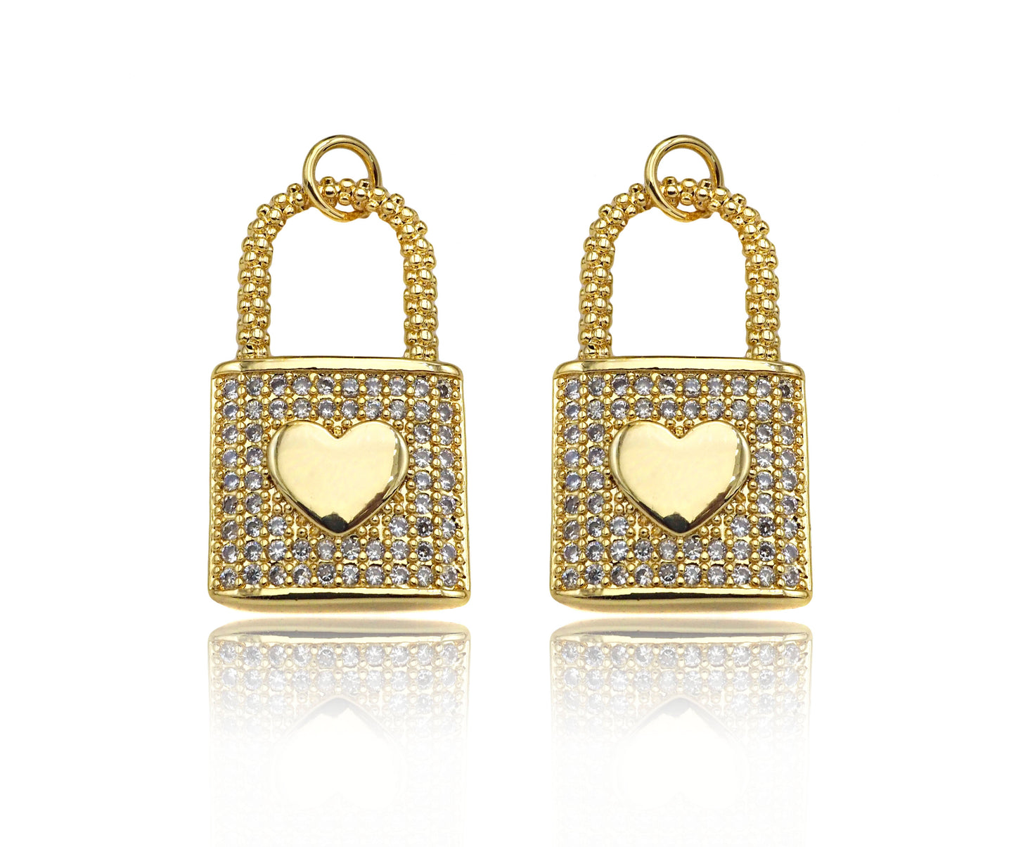 CZ Micro Pave Heart On Lock Shape Pendant/Charm,18K Gold Fil