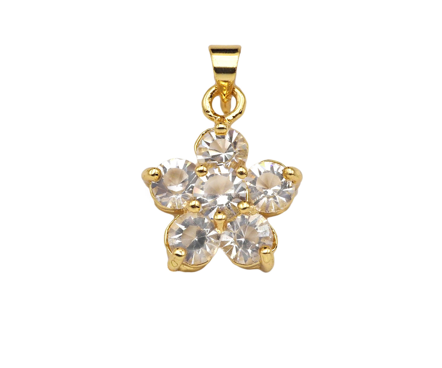 CZ Micro Pave Flower Shape Pendant,Cubic ZirconiaGold/silver Charm, Necklace Bracelet Charm Pendant, 14x18mm, Sku#F1396