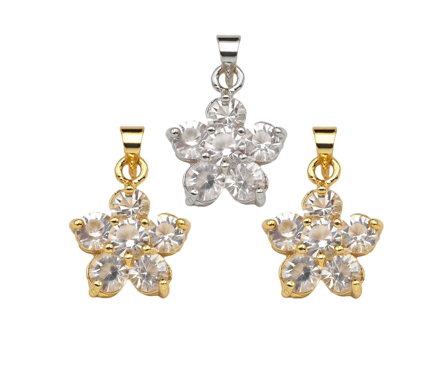 CZ Micro Pave Flower Shape Pendant,Cubic ZirconiaGold/silver Charm, Necklace Bracelet Charm Pendant, 14x18mm, Sku#F1396