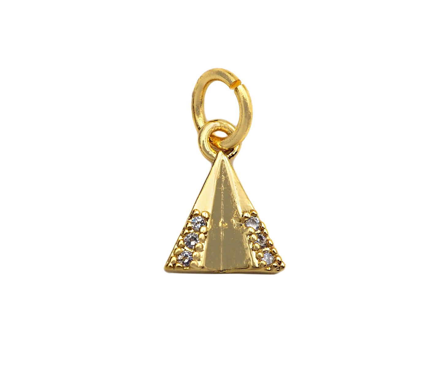 CZ Micro Pave Dainty Gold Triangle Charms, Dainty Pyramid Charms,  Sku#F1343C