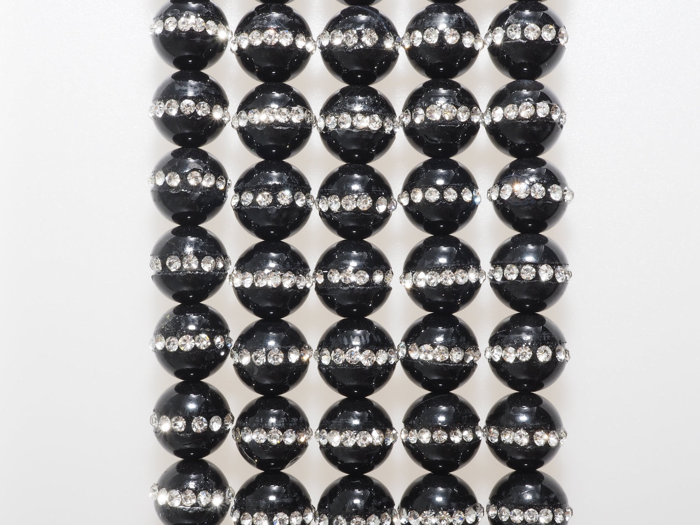 6mm/8mm/10mm/12mm Round Black Onyx with rhinestone inlaid, Natural Gemstone Beads, 15.5inch Full strand, SKU#V18