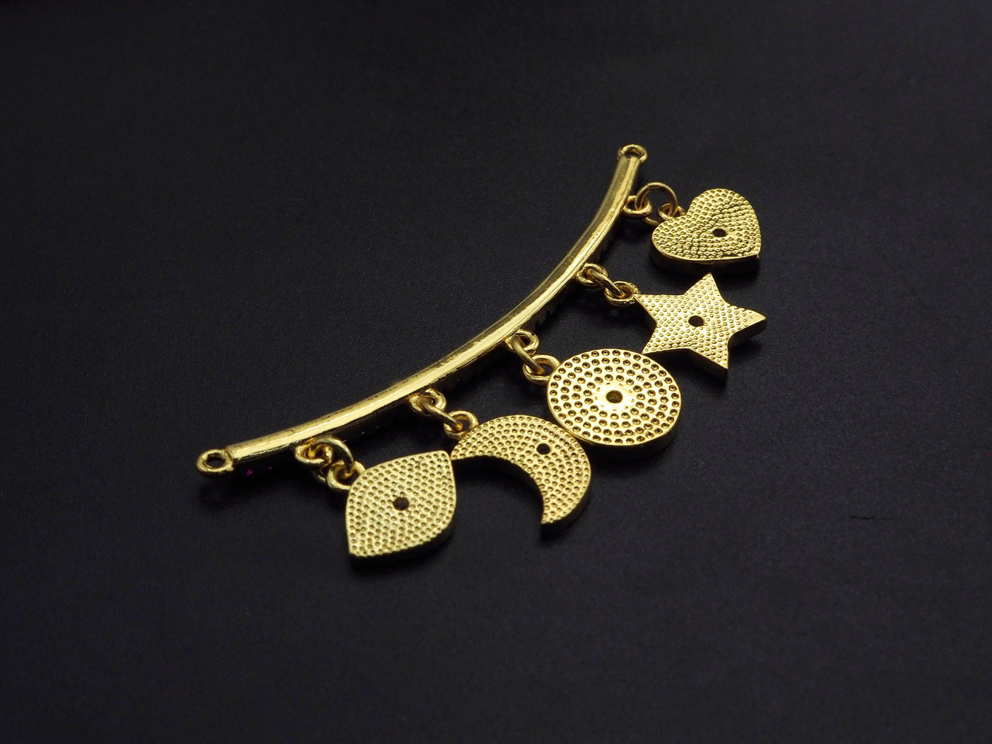 CZ Micro Pave Enamel Curved Bar with Dangle Heart Star Moon Pendant/Charm,SKU#F1133C