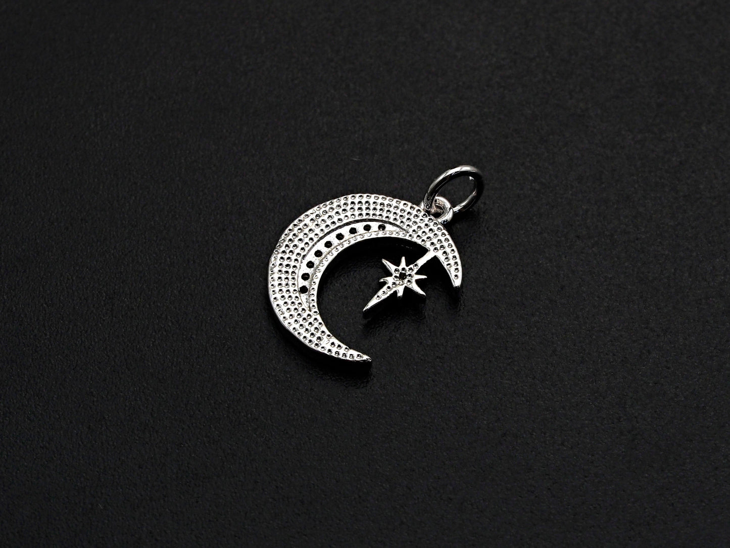 CZ Micro Pave Moon with North Star Pendant, Cubic Zirconia Pave Pendant/Charm, Necklace Pave Pendant, 13x17mm, sku#Z829