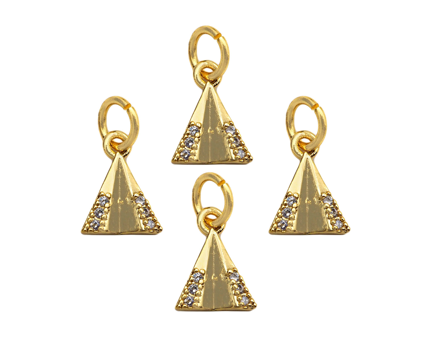 CZ Micro Pave Dainty Gold Triangle Charms, Dainty Pyramid Charms,  Sku#F1343C