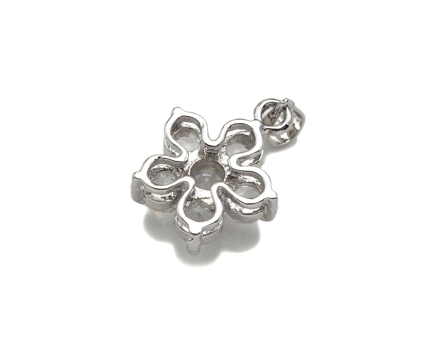 CZ Micro Pave Flower Shape Pendant,Cubic ZirconiaGold/silver Charm, Necklace Bracelet Charm Pendant, 14x18mm, Sku#F1396