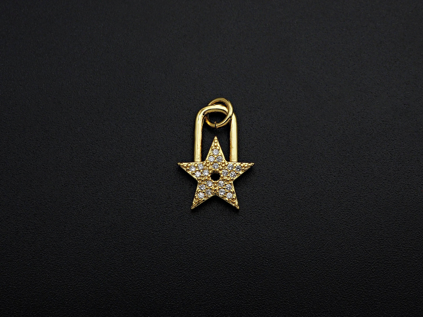 CZ Micro Pave Five Star Lock Pendant Charm, Cubic Zirconia Star Pendant, Gold Tone pendant, 11x16mm, sku#F1104