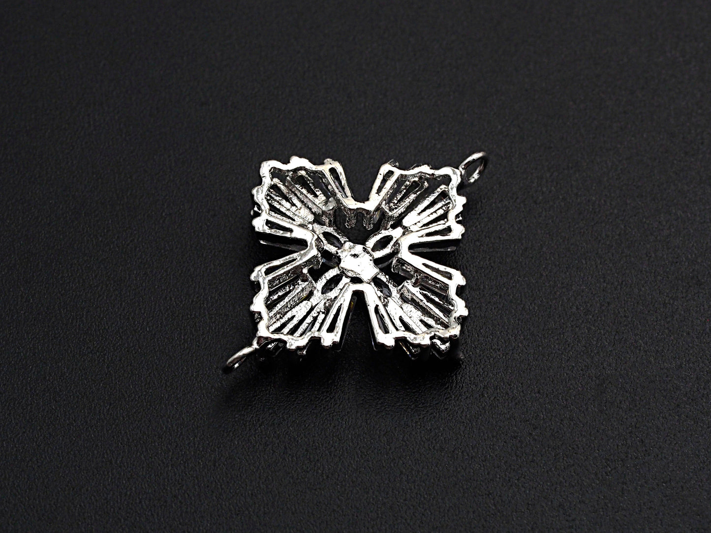 Gold Silver Baguette CZ Flower Connector Charm, Cubic Zirconia Pendant, Silver/Gold Tone, 23x31mm, Sku#FH62