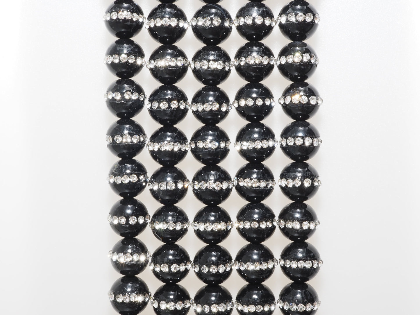 6mm/8mm/10mm/12mm Round Black Onyx with rhinestone inlaid, Natural Gemstone Beads, 15.5inch Full strand, SKU#V18