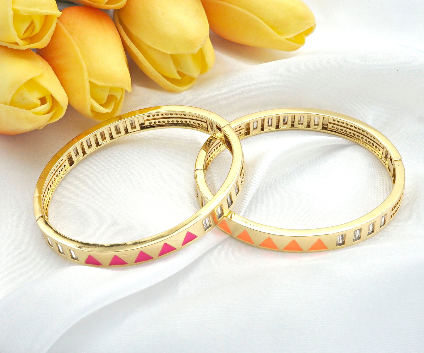 Colorful Enamel Triangle Patten Bracelet, Sku#X206