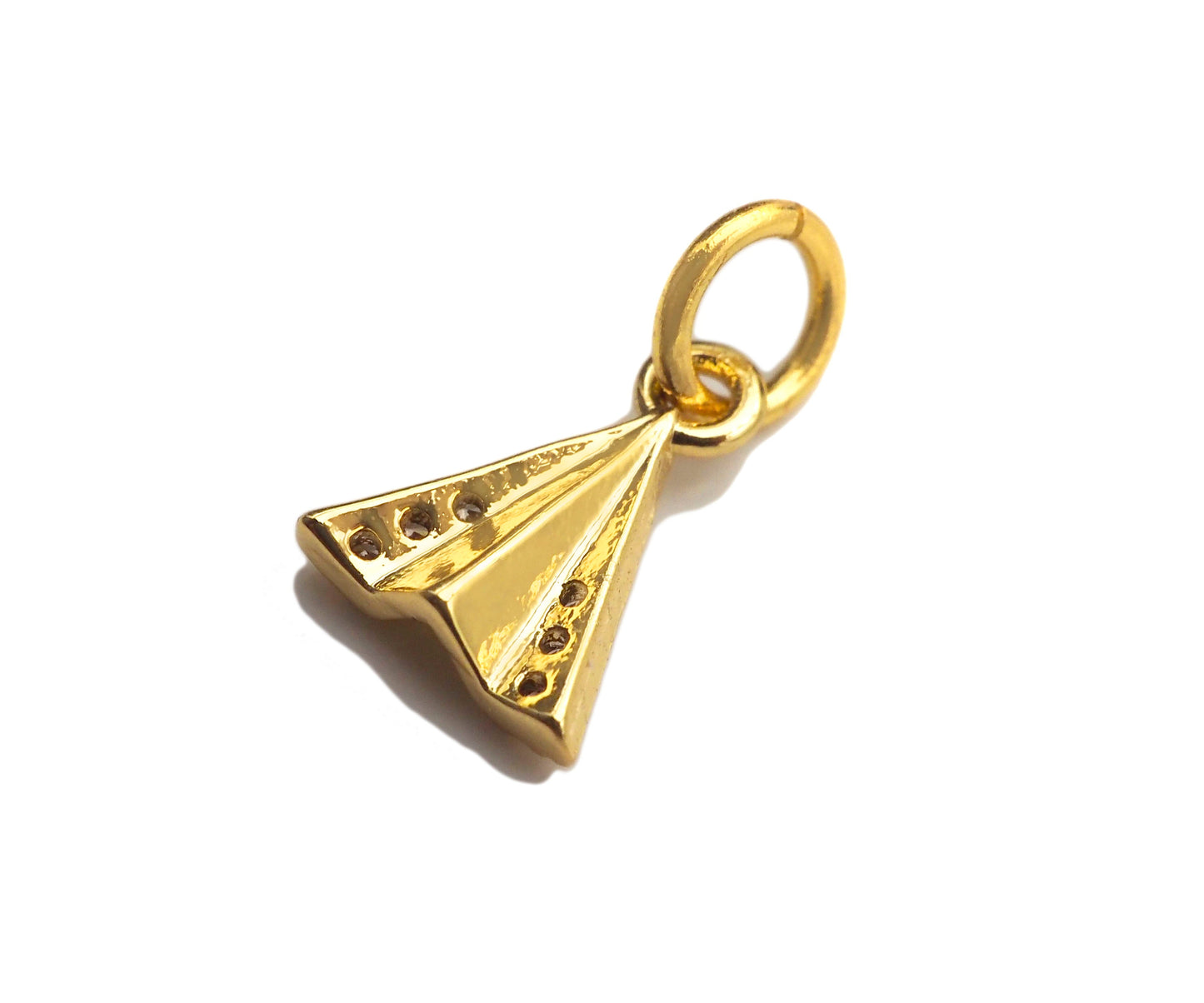 CZ Micro Pave Dainty Gold Triangle Charms, Dainty Pyramid Charms,  Sku#F1343C