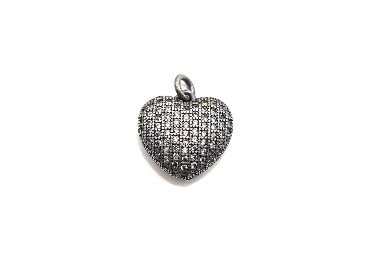 Rhodium CZ Micro Pave Heart Shape Pendant, Antique Silver Tone, Cubic Zirconia Pave Heart Pendant, 15mm,sku#X127