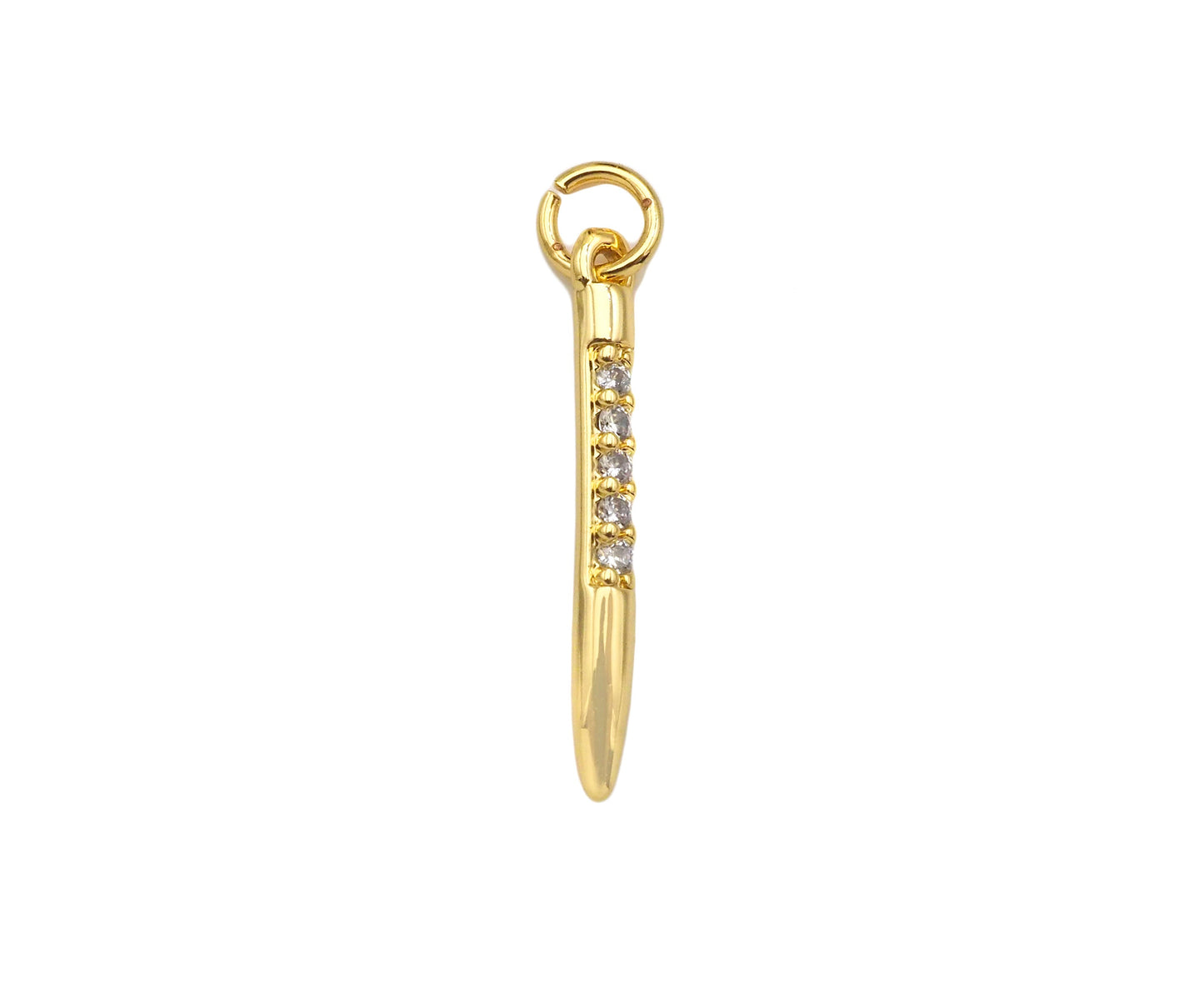 CZ Micro Pave Needle Shape Pendant, 18K Gold Charm, Necklace Bracelet Charm Pendant,2x18mm,Sku#FH161