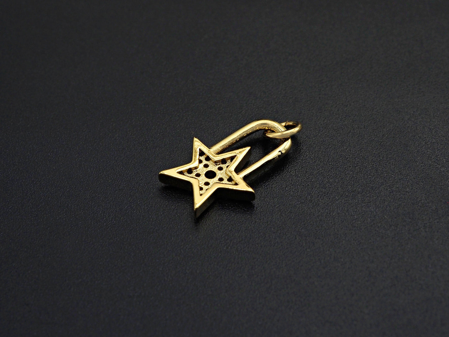 CZ Micro Pave Five Star Lock Pendant Charm, Cubic Zirconia Star Pendant, Gold Tone pendant, 11x16mm, sku#F1104