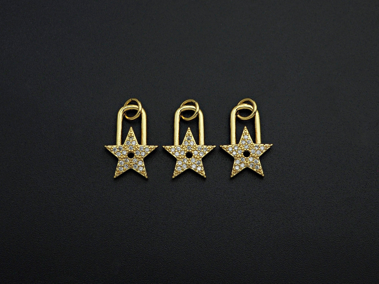 CZ Micro Pave Five Star Lock Pendant Charm, Cubic Zirconia Star Pendant, Gold Tone pendant, 11x16mm, sku#F1104
